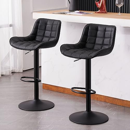 Modern Black Bar Stools Set of 2 for Kitchen Islands